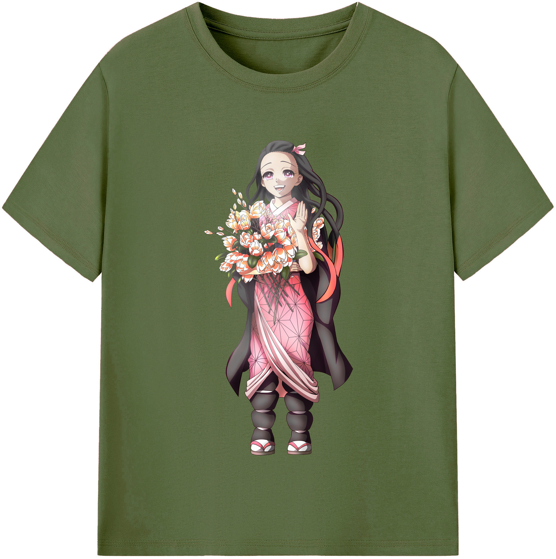 （画像用） 鬼滅の刃（きめつのやいば）竈門 禰󠄀豆子／かまど ねずこ Kamado Nezuko 綿100％半袖Tシャツ（フロントプリント）